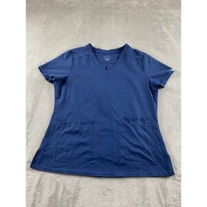 Beyond Scrubs Womens Navy Blue V-Neck Short Sleeve Scrub Top Size M 5410SB